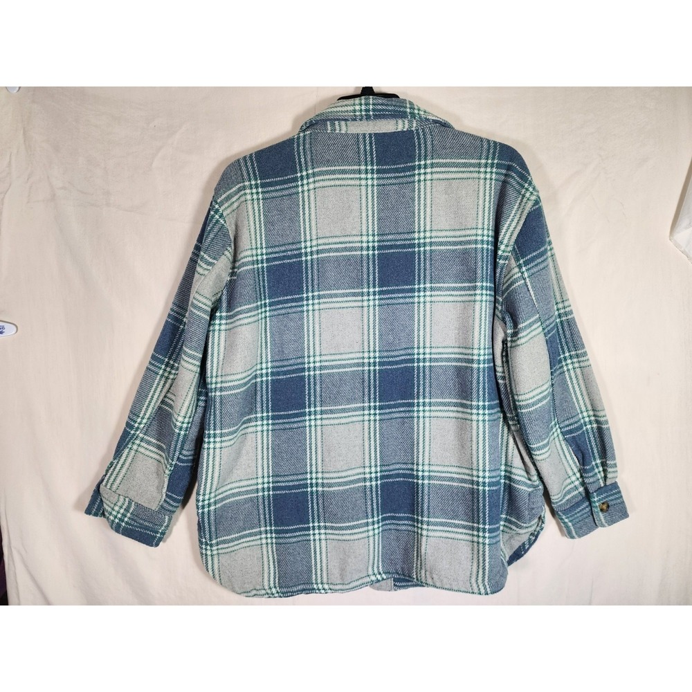 Womens L Blue Green Plaid Shacket Coastal Grandma Cabin Outdoor Flannel Fall - Picture 2 of 9